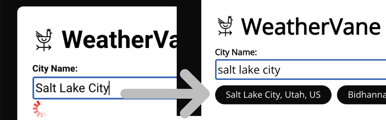 Screenshot of the user interface for WeatherVane